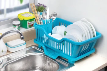 

1PC Multi-functional Plastic Non-folding Storage Rack Dish Plate Bowl Drying Rack with Drainer Storage Holder Kitchen JH 0760