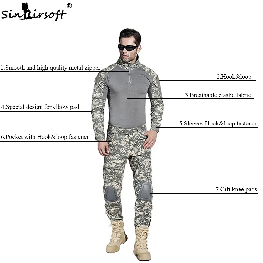 SINAIRSOFT Военная тактическая БДУ охотничья одежда Униформа АКУ с накладки на колени локти колодки армейская боевая рубашка брюки