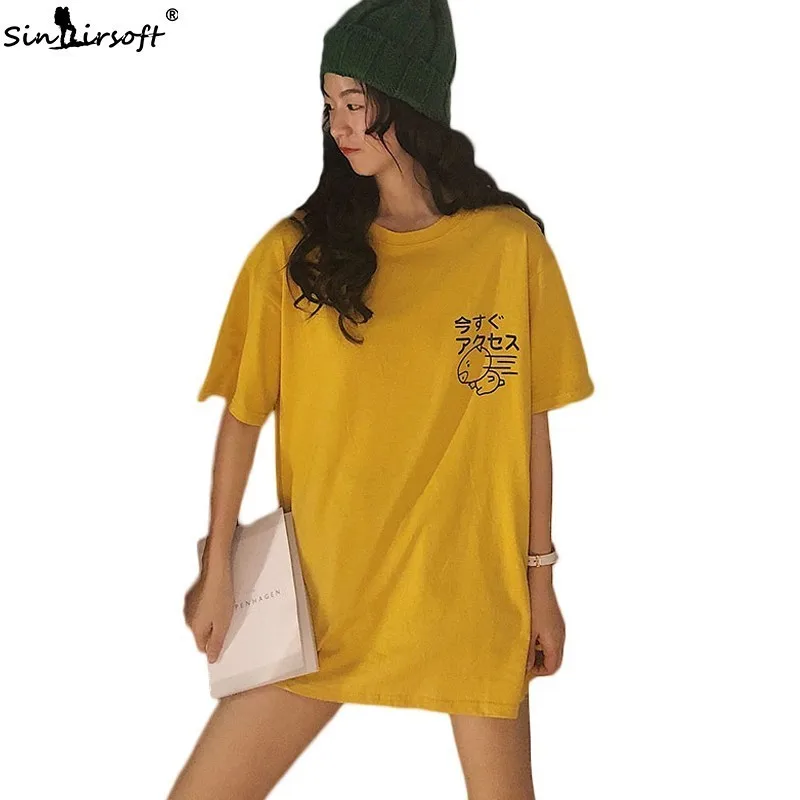 

Sweet Short Sleeve Tshirt Women Cartoon Tee shirt Femme Casual Loose Letter Print Tops White Black Yellow Clothing Summer New