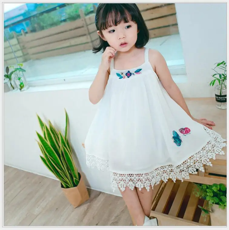 

girls summer brief beach dress for a holiday party cotton sling dress with open shoulders for a little girl