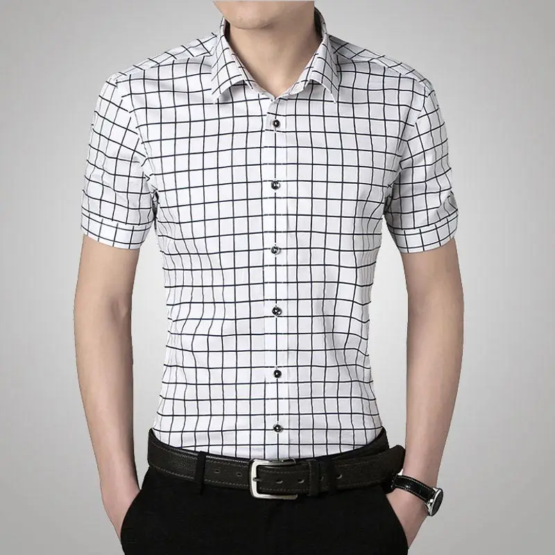 Men Shirt New Arrival Fashion Business Men Plaid Short sleeved Shirt