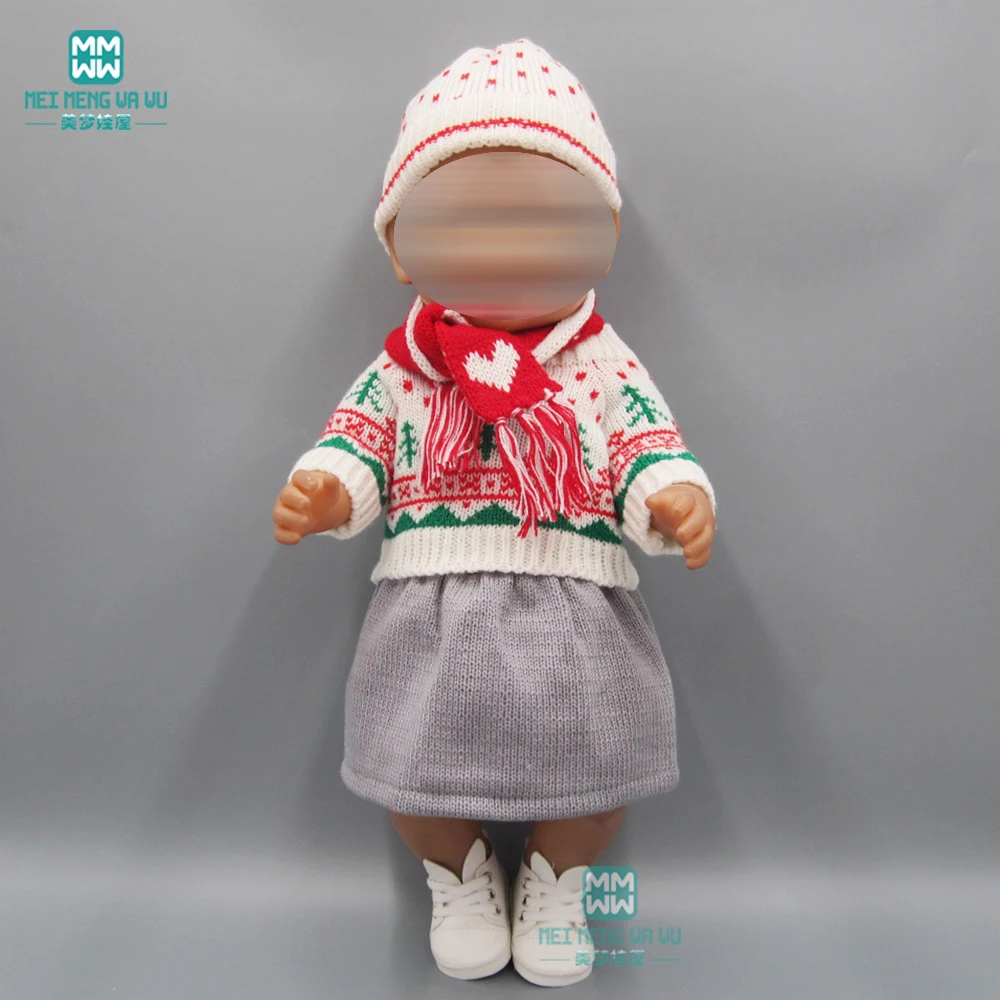 Детская Одежда для куклы, подходит 43 см, аксессуары для новорожденных, белый свитер+ короткая юбка+ шапочка