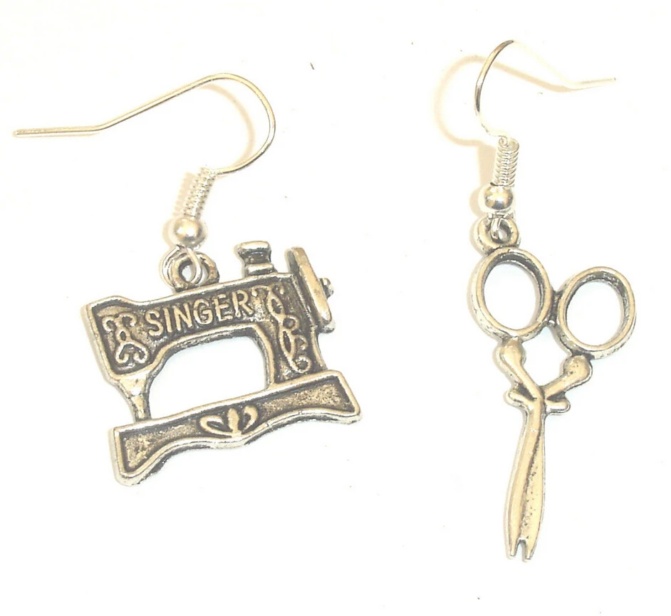 

2015 Hot Fashion Jewelry 50 Pair Antique Silver Sewing Machine&Scissors Charm Pendants Drape Earring For Women DIY Shipping S323