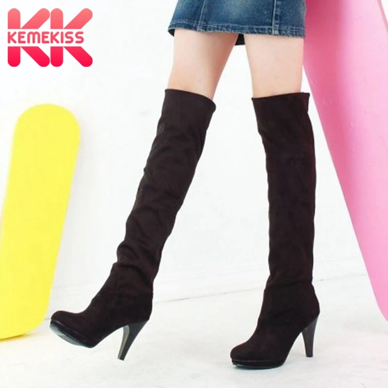 

KemeKiss Sexy Women Over Knee Boots Platform Warm Fur Shoes Women Over Knee Stretch Boots Winter Fashion Footwear Size 30-43