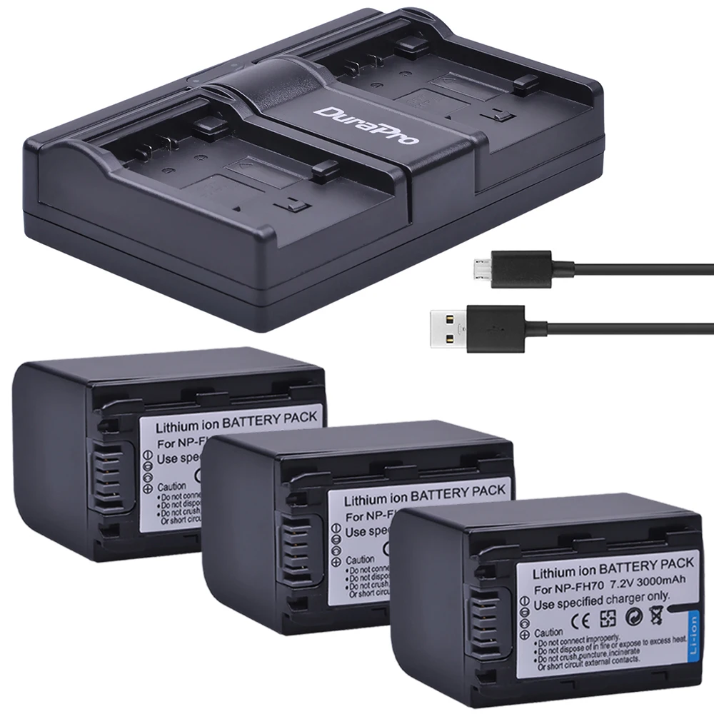 

3pc 3000mAh NP-FH70 NP FH70 Li-ion Battery + USB Dual Charger For Sony DCR-DVD405 407E 408 410E 450 602E 650E DCR-SR85 HDR-HC9
