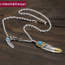 Инкрустация из бирюзы перо цепочка с орлом Ожерелье Подвеска Настоящее серебро 925 пробы женское мужское ожерелье 925 Ювелирные наборы S06