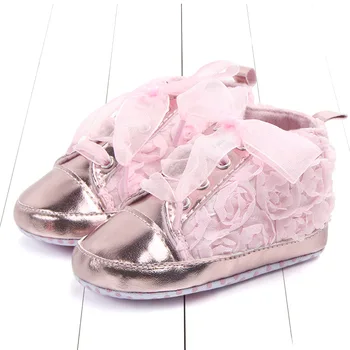 

Newest Infant Baby Girl Crib Shoes Princess Lace UP Roses Lace Soft Sole Sneakers Toddler Girls Short Boots First Walkers