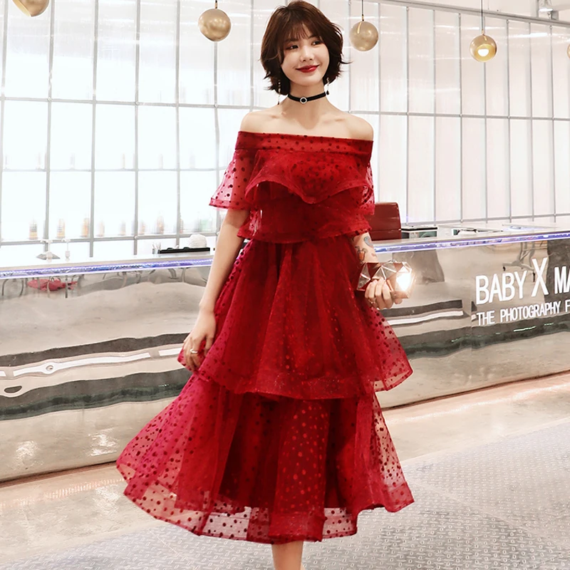 

Cocktail Dress Short Sleeve Cocktail Dresses 2019 Tiered Zipper Party Woman Plus Size Sexy Off The Shoulder Robe Cocktail E718