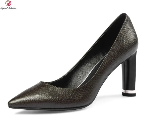 

Original Intention High-Quality Fashion Women Pumps Cow Leather Square High Heels Elegant Square Toe Pumps Woman US Size 3-10.5