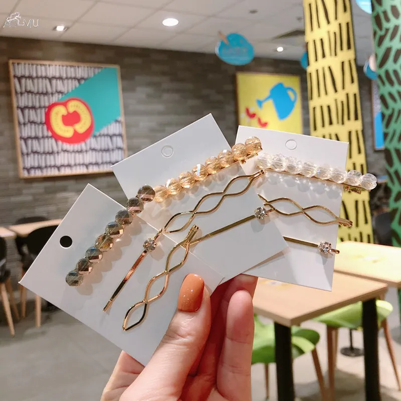 

AOMU 1SET Korea Crystal Rhinestones Hair Clips Geometric Irregular Metal Hairpins For Women Hair Accessories Jewelry Gift