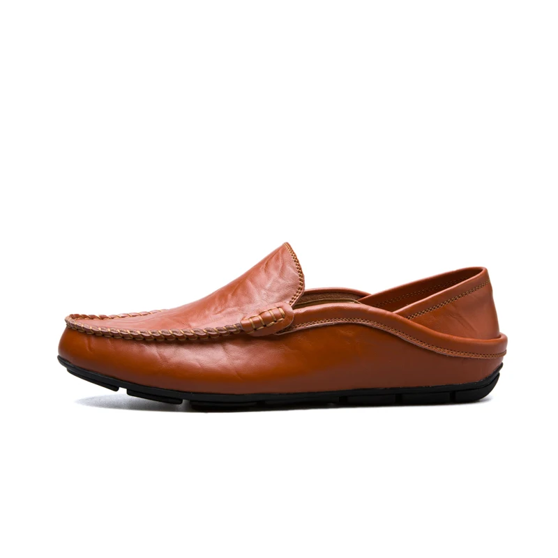 WolfWho/Мужская обувь; мокасины из натуральной кожи; лоферы; дизайнерская обувь без шнуровки; водонепроницаемые мокасины на плоской подошве; Мужская классическая обувь; chaussure homme; Размеры 37-47 - Цвет: Red-brown
