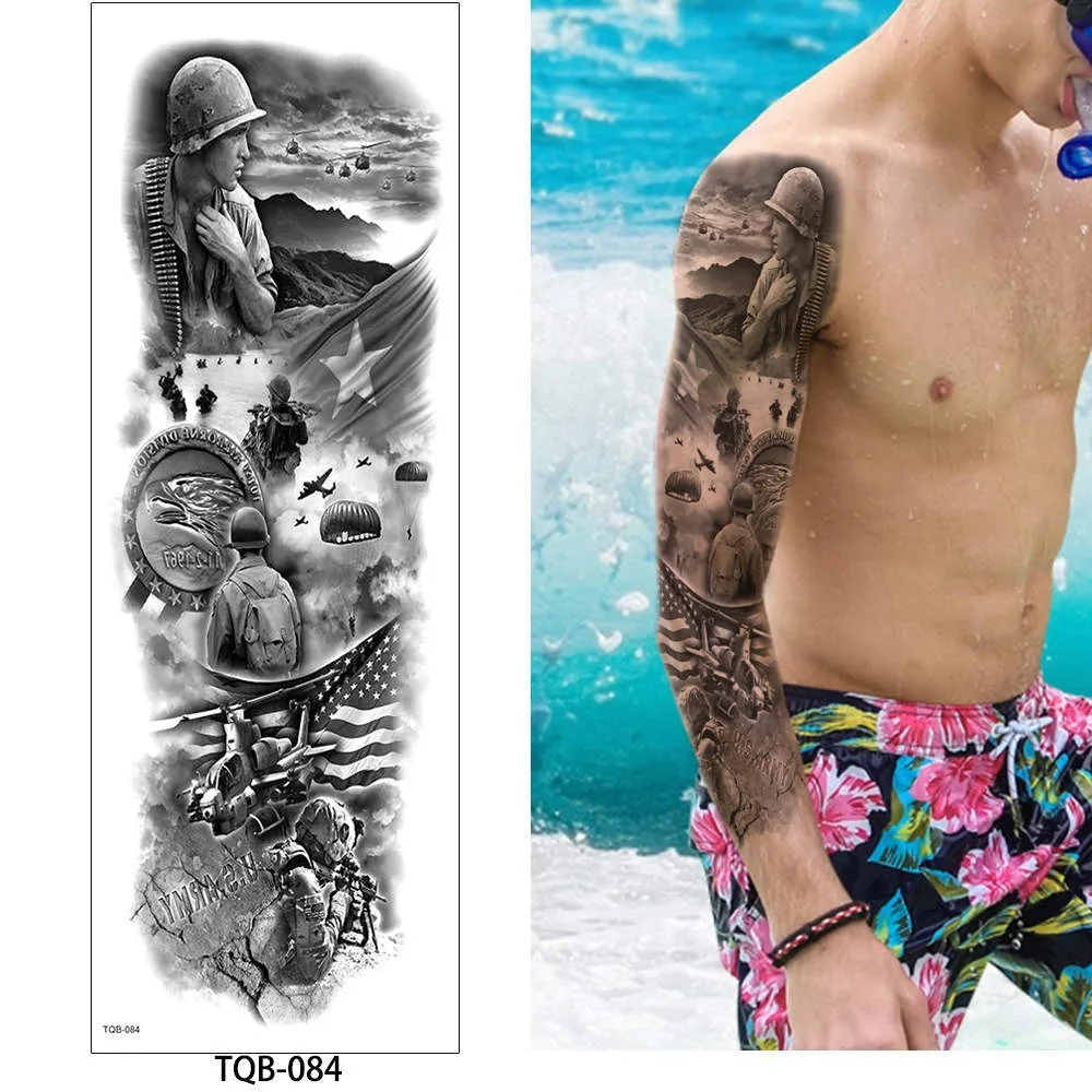 Glaryyears 1 лист полный рука временная татуировка наклейка красочные поддельные татуировки рукава флеш-тату водонепроницаемый большой боди-арт для мужчин и женщин - Цвет: TQB-084