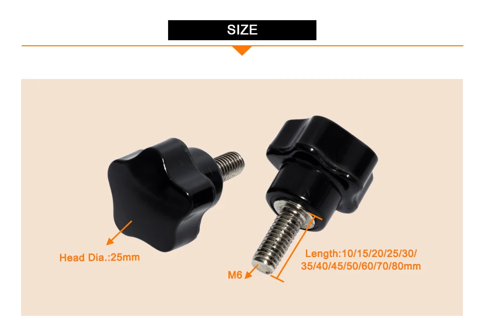 2 шт. зажим для ручек в форме звезды M6 с наружной резьбой, гайки для большого пальца сливы, рукоятка 25 мм, бакелитовая черная Механическая гайка для большого пальца