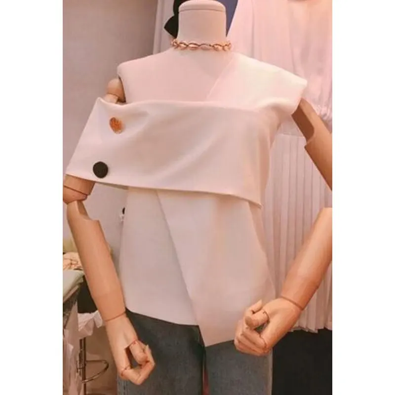 GETSRING женская рубашка с асимметричным v-образным вырезом без рукавов пикантные женские Топы Блузки ассиметричные черные белые винтажные блузки размера плюс