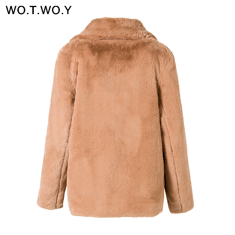 WOTWOY Plush Faux Fur Coat Women Thicken Warm Autumn Winter Jackets Women Soft Teddy Coat Female Streetwear Outerwear 2018 New