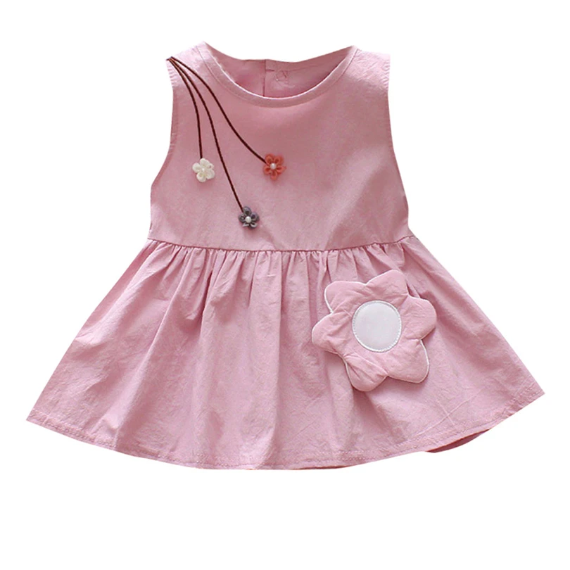 

Toddler Infant Baby Girls Sleeveless Flower Applique Sweet Princess Dress Solid Color Sundress Casual Clothes 0-24 Months A20