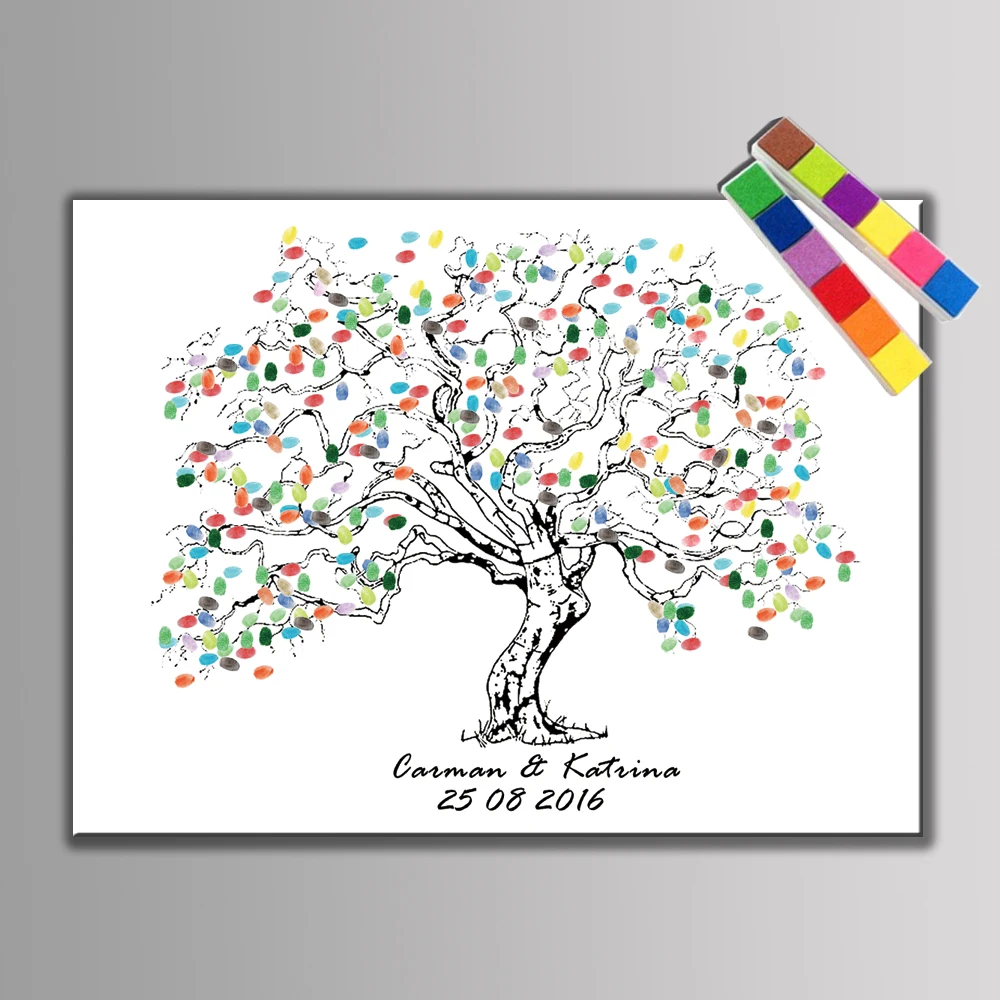 

Festival Personalize Wedding Souvenirs Guest Book DIY Fingerprint Tree Signature Canvas Painting For Romantic Decor For Wedding