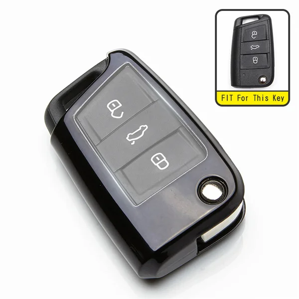 Чехол для ключей автомобиля из ТПУ для Skoda Octavia Combi A7 Rapid Yeti Fabia Seat Leon FR Ibiza Altea Превосходная защита для ключей - Название цвета: Black