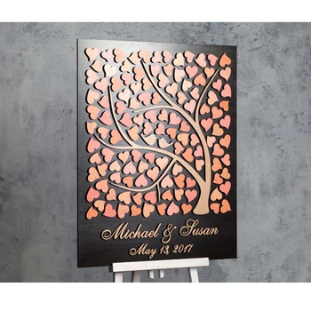 

Personalized Wedding Guest Book Tree, Custom 3D Guest Book Sign, Rustic Wedding Guest Book With Hearts,Unique Guestbooks