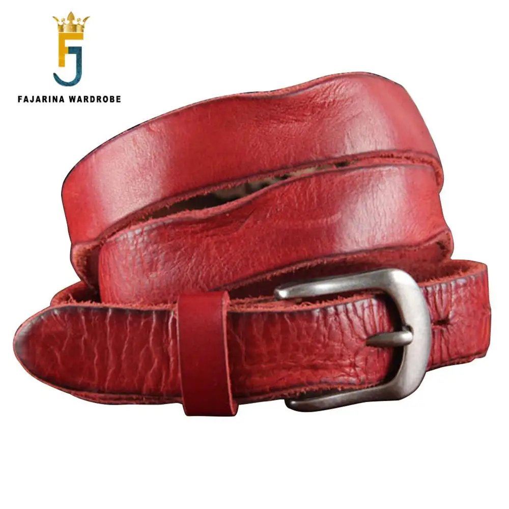 FAJARINA Designer Ladies High-grade Fold Retro Cowhide Genuine Strap Red Leather Belts for Women 2.3cm Width 95-105cm N17FJ103