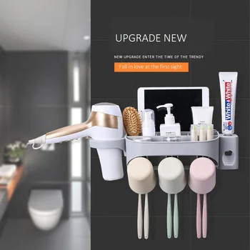 

1Set Creative Toothbrush Holder Suction with Toothpaste Squeezer with Cups for 2/3/4Persons in Bathroom Accessories Storage