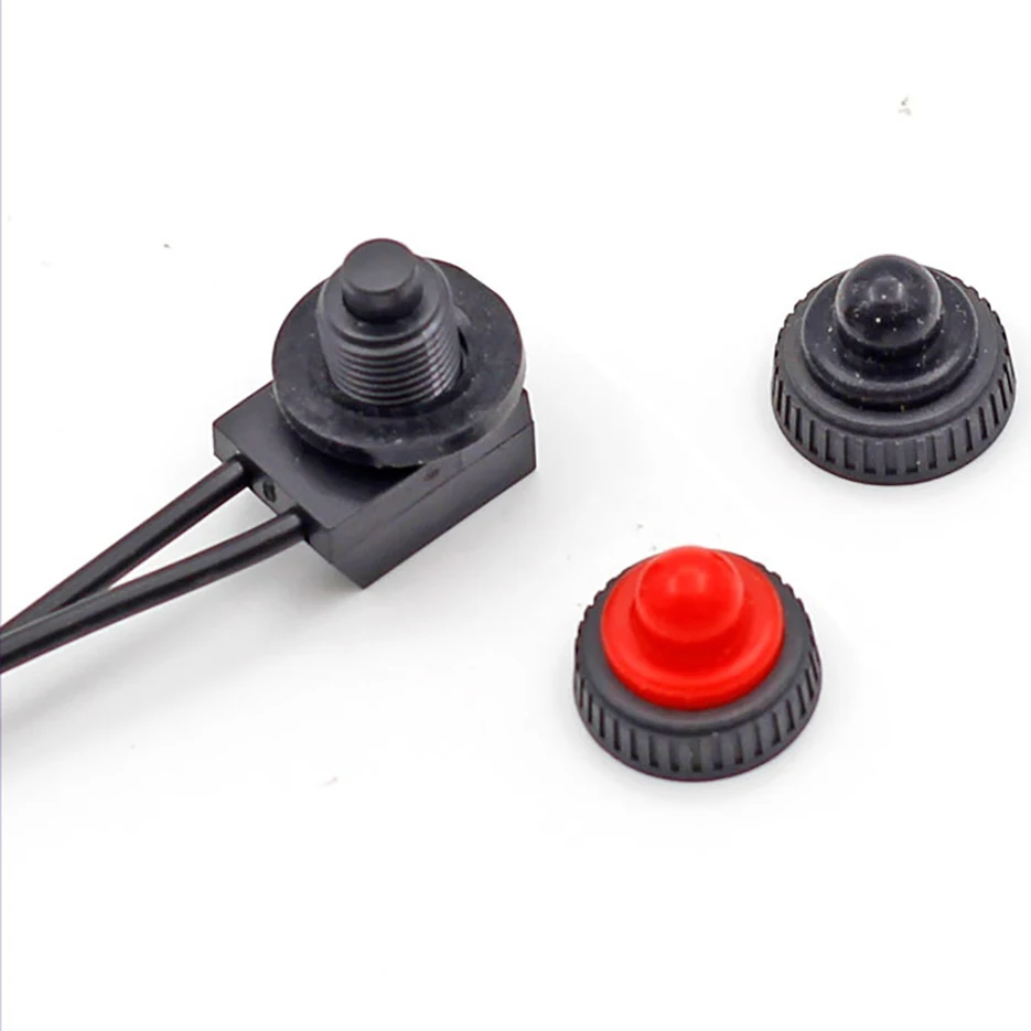 

10Pcs KP-107 Waterproof Switch IP67 Button Switch with wire and Black / Red Rubber Cap ZE-107S