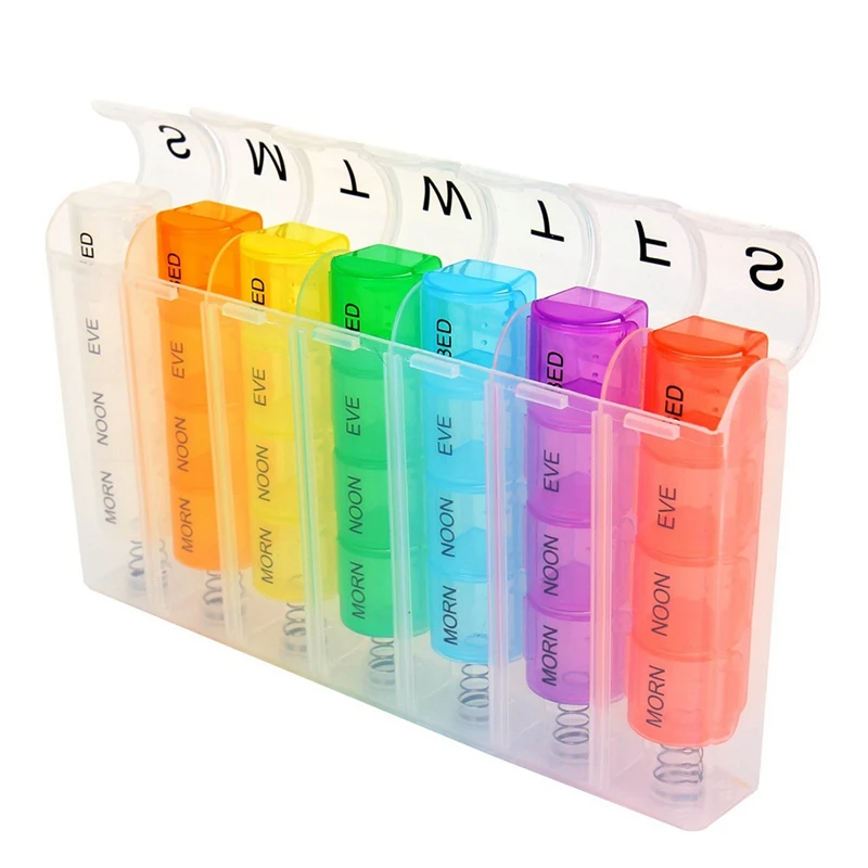 28 Grid Spring Pill Cases 7 Day Weekly Pillbox Plastic Storage Container Medicine Box Storage Of Tablets Colorful Pill Dispenser