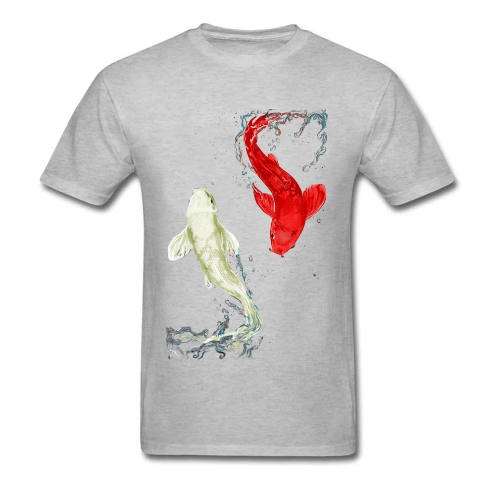Koi Fishes Crew Neck T Shirts Summer Fall Tees Short Sleeve Prevalent 100% Cotton Casual Tees Normal Mens Free Shipping Koi Fishes grey