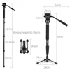 YUNTENG-trípode monopié extensible telescópico VCT-588 con trípode desmontable, Base, cabezal de arrastre fluido para videocámara ► Foto 3/6