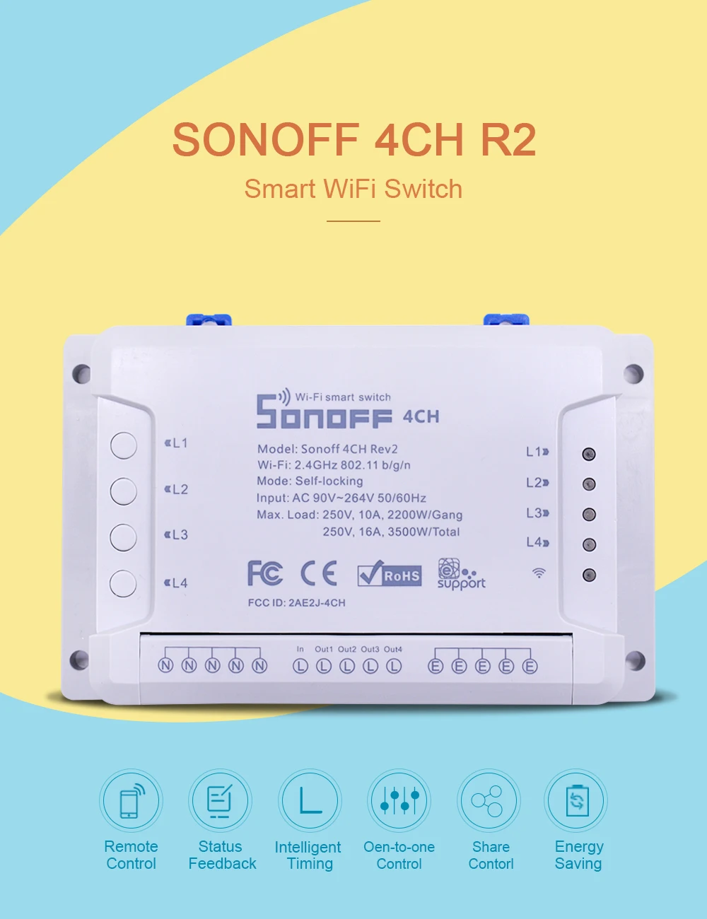 Sonoff 4CH умный беспроводной модуль переключателя 4 канала независимый для умного дома Автоматизация управления Лер умный пульт дистанционного управления