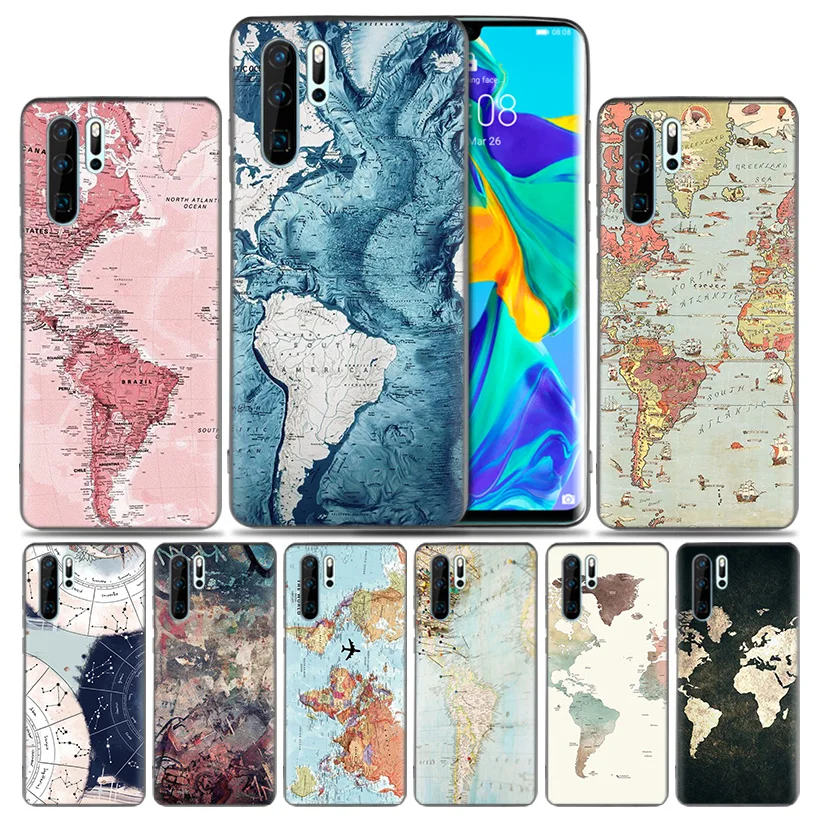 

World Map Travel Plans Silicone Back Case For Huawei P30 P20 Mate 20 10 Pro P10 lite P Smart + Plus Z 2019 Nova 5 5i Cover