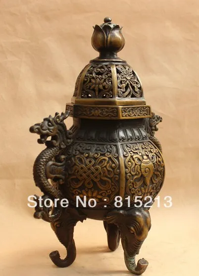 Bi00141 Династия Китайский Дворец Бронзовый Дракон 8 Благоприятный Символ Incenser Горелки Кадило