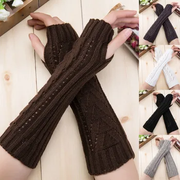 

Women Spring Winter keep warm Twist Fingerless Gloves Winter Arm Warmer Long Knit Mitten Comfortable gloves L50/1226
