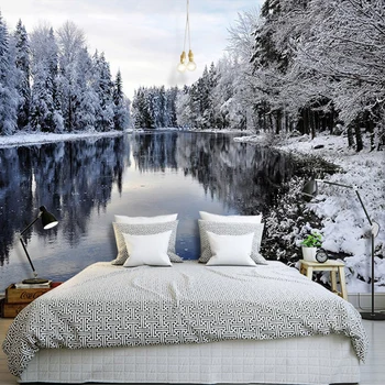 

Photo Wallpaper 3D Snow Landscape Lake Nature Scenery Mural Wallpaper Living Room Bedroom Background Wall Covering Home Decor 3D