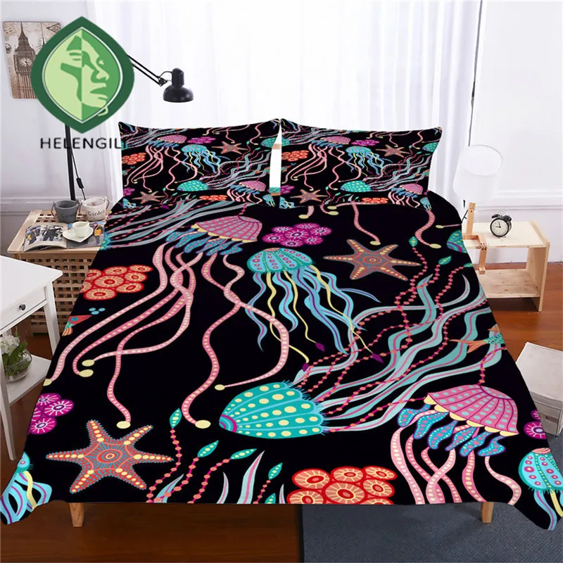 HELENGILI 3D Bedding Set Jellyfish Print Duvet Cover Set Lifelike