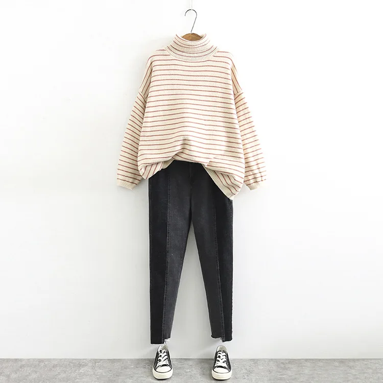 7 Colors Striped Turtleneck Sweater Women Casual Loose Long Sleeve Basic Sweaters Plus Size Pullovers SWM1261