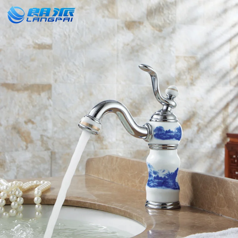 Basin Faucets Traditional Chinese Style Ceramics Pattern Bathroom Sink Faucet Deck Mount