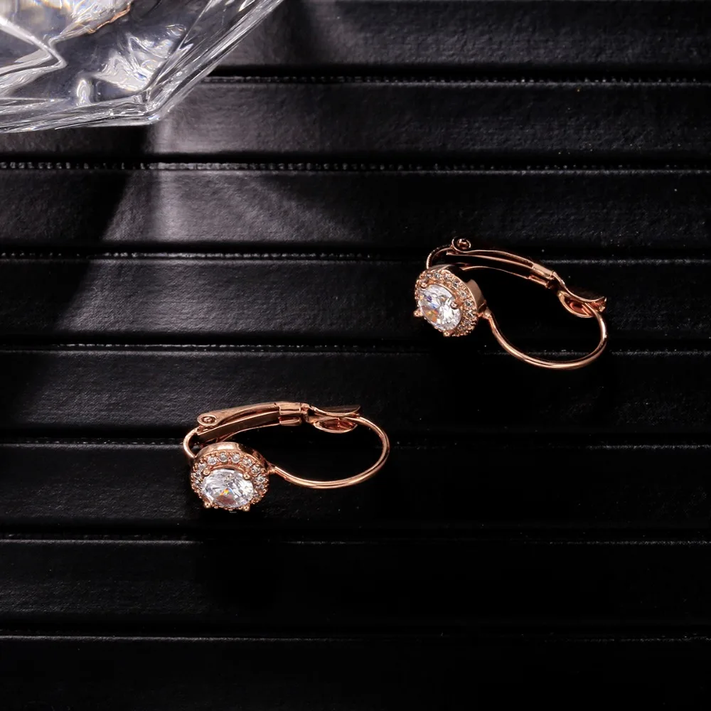 Розовое золото, прозрачные кубические циркониевые серьги-кольца для женщин, простой стиль, ослепительные серебряные серьги, модные ювелирные изделия, вечерние серьги, подарки