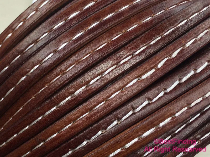 

Distressed Licorice leather Ancient brown Stitched 10x6mm licorice leather cord