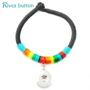 

Rivca Snap Button Jewelry Ancient Silver Plating 18mm Snap Button Bracelet&Bangles Charm National Wind Bracelet For Woman P01088