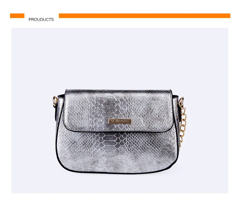 Women's Snake Skin Print Flap Messenger Bag Female Small Silver Leather Crossbody Chain Purse for women Luxury Designer Handbag (5)