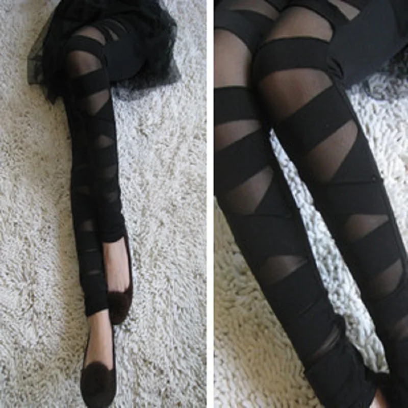 

ladies ripped leggings for women pants mesh bandage leggins lace punk rock fashion women plus size gothic legging laces black