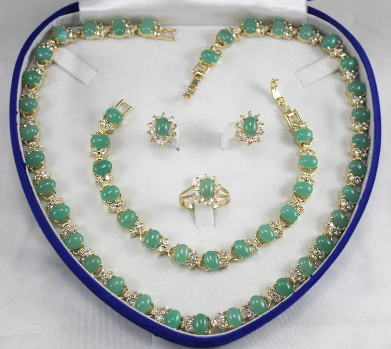 

generious lady's green zircon necklace, earings, bracelet and ring(7-9#) jewelry sets for wedding and party