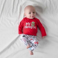 Рождественская одежда из 3 предметов комплект одежды для новорожденных мальчиков, топ с надписями, штаны с рисунком оленя хлопковые комплекты для рождественской вечеринки для детей ясельного возраста