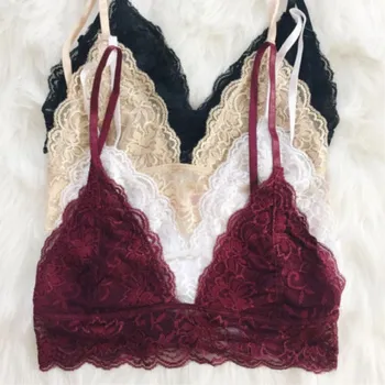 

Sexy Women's Lace Floral Sheer Triangle Bralette Unpadded Bra Crop Top Lingerie