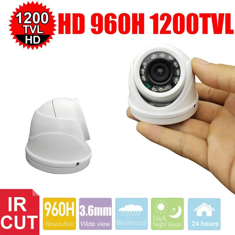 

Vanxse CCTV 1/3 SONY CMOS 960H 1200TVL HD 24LEDs IR-CUT 3.6mm Mini Armour Dome Surveillance Security Camera