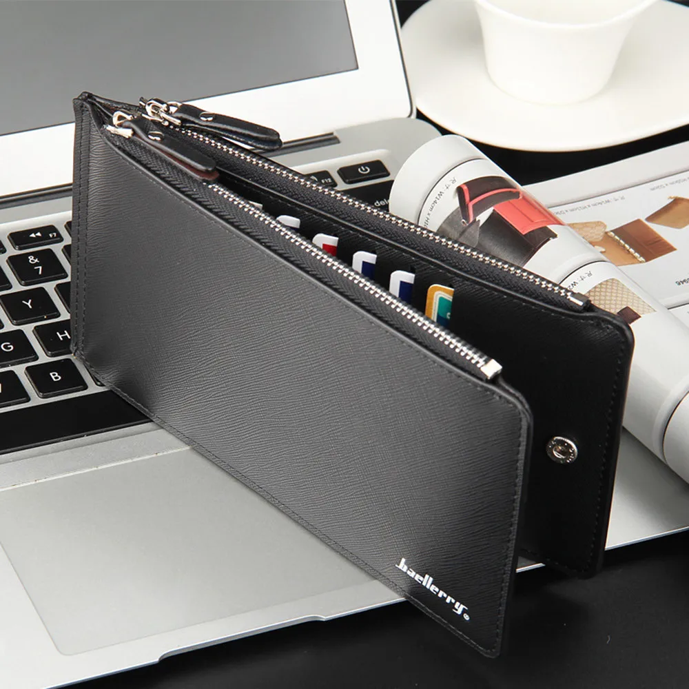 Men's Business Style Leather Card Holder Billfold Purse Long Wallet Billeteras Para Hombre Minimalist Mens Wallets#BL5