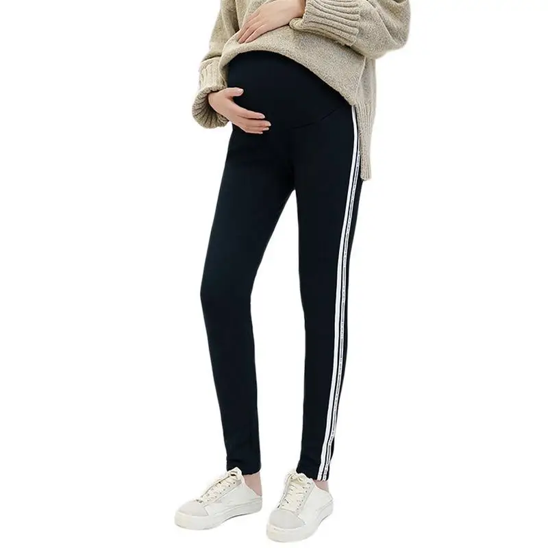 

Winter Thickening Plus Velvet Side Stripes Slim Stomach Lift Pants Elastic Warm Pregnancy Leggings