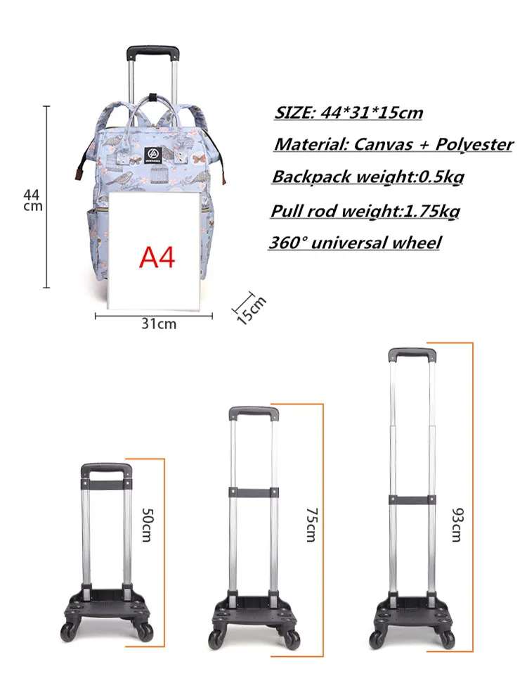 Женская сумка для багажа на колесиках, рюкзак для путешествий из парусины, чехол для костюма с колесиком, многофункциональный чехол на колесиках, 44*31*15 см переносные драгбоксы