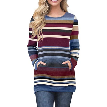 

2019 Striped Print Sweatshirt Women Fashion Long Sleeve Casual Hoodies with Pockets Autumn Winter Tops Jumpers Sudaderas Mujer